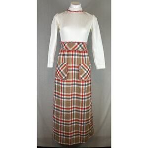 VTG 70s Maxi Dress Shady Lane Jonathan Logan USA Plaid Size 9/10 Flannel Fringe
